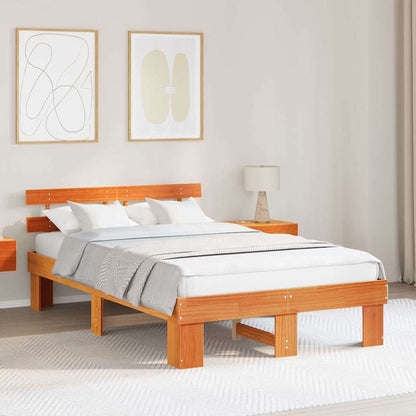 Bed Frame with Headboard Wax Brown 120 x 200 cm Solid Pine Wood