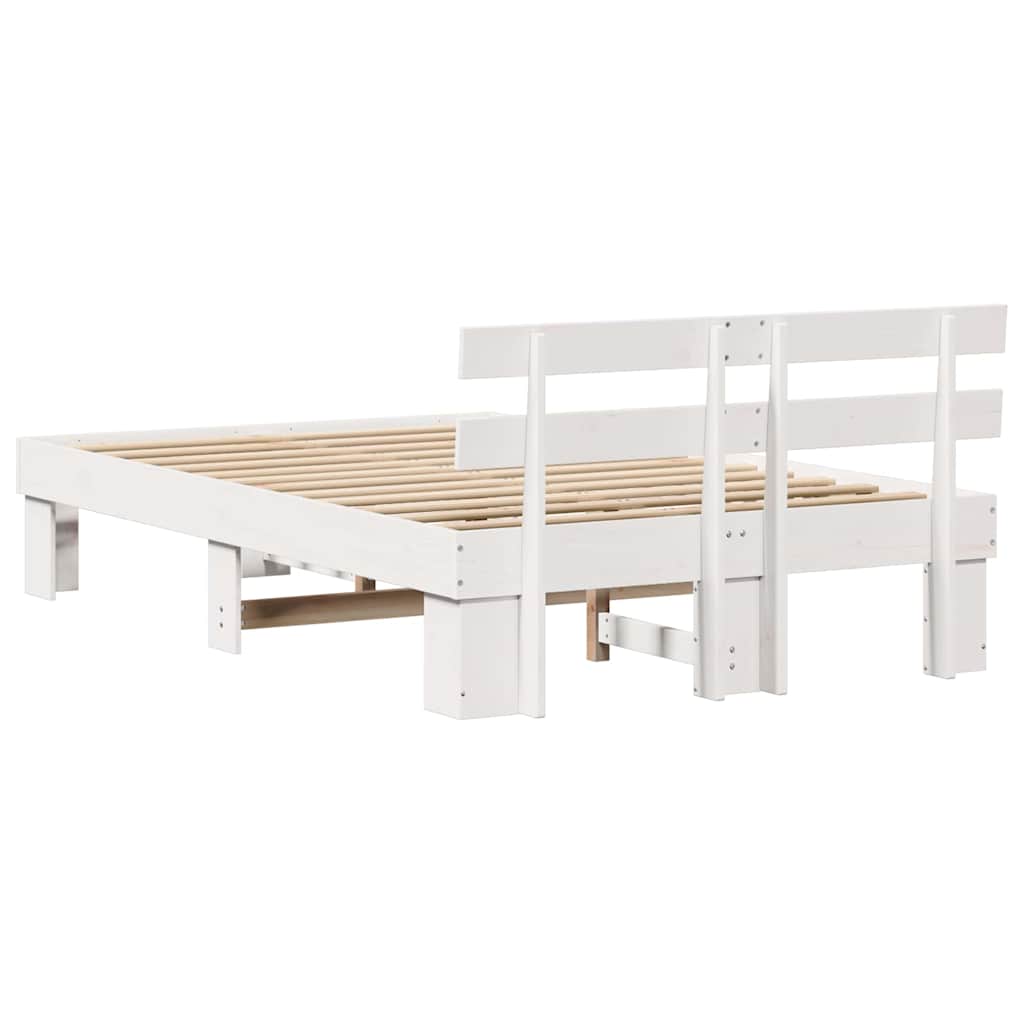 Bed Frame with Headboard White 140 x 190 cm Solid Pine Wood