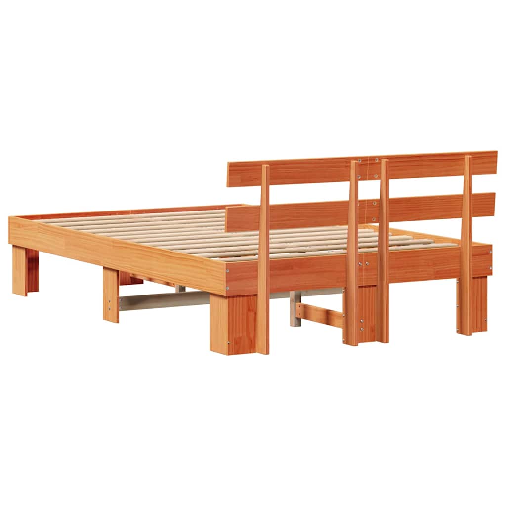 Bed Frame with Headboard Wax Brown 140 x 190 cm Solid Pine Wood