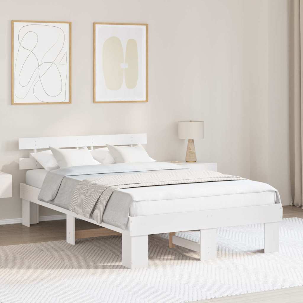 Bed Frame with Headboard White 135 x 190 cm Solid Pine Wood