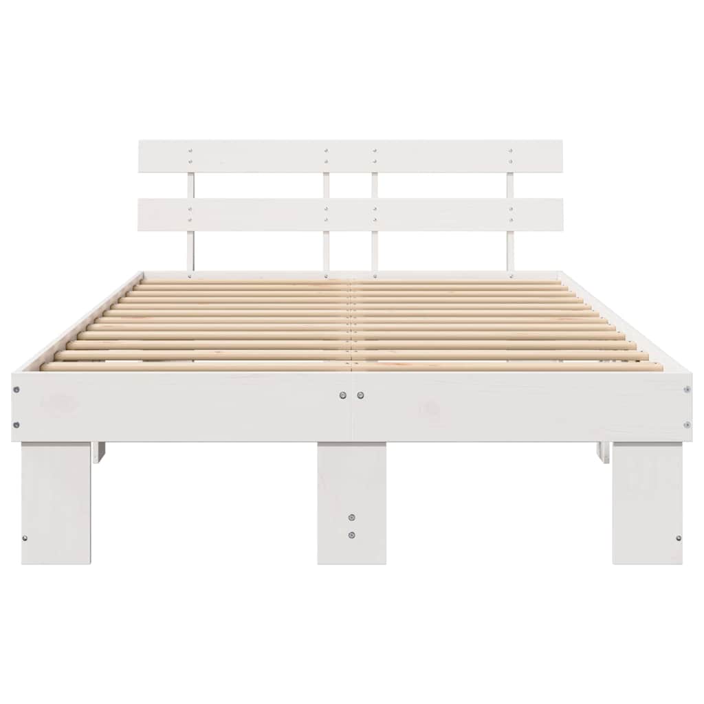 Bed Frame with Headboard White 135 x 190 cm Solid Pine Wood