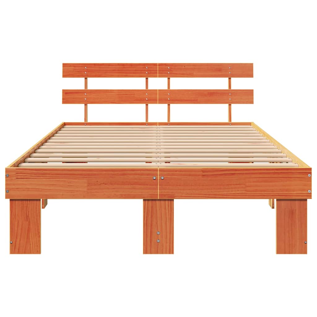 Bed Frame with Headboard Wax Brown 135 x 190 cm Solid Pine Wood
