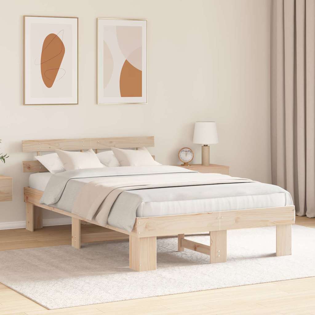 Bed Frame with Headboard Natural 120 x 190 cm Solid Pine Wood