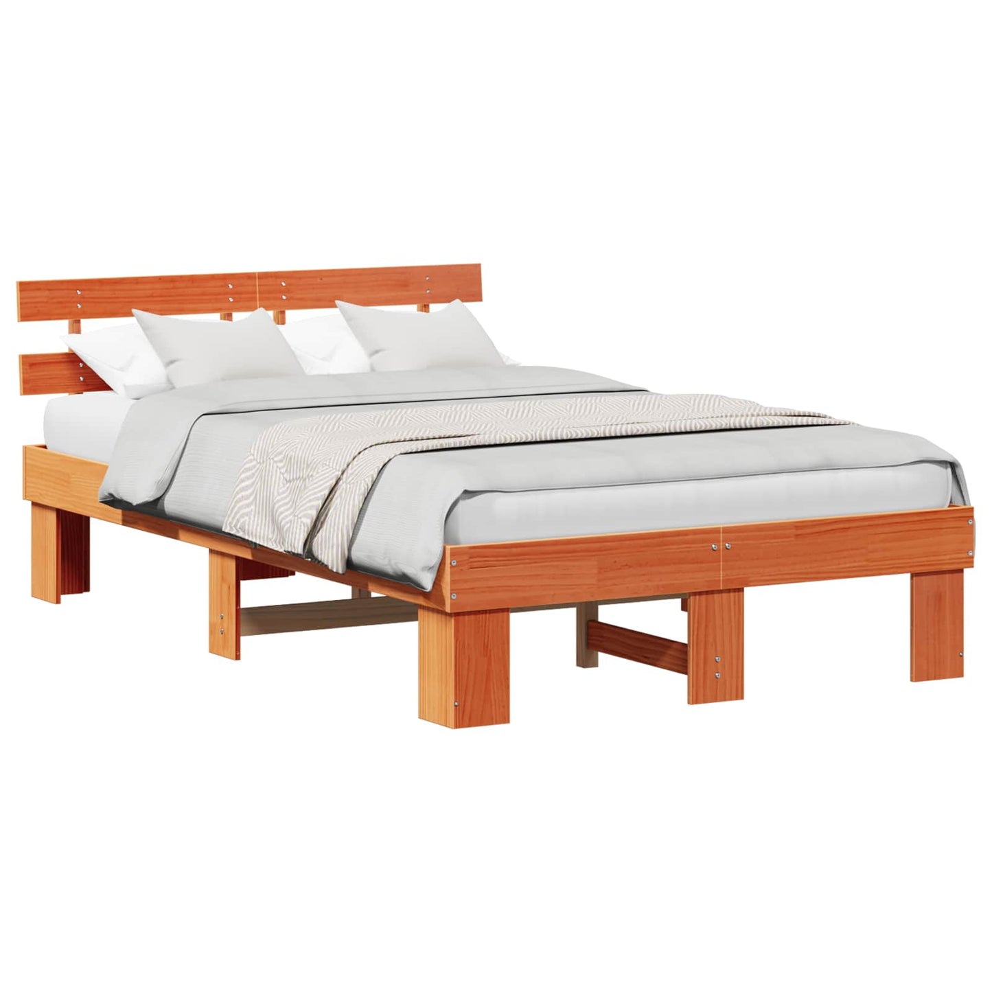 Bed Frame with Headboard Wax Brown 120 x 190 cm Solid Pine Wood