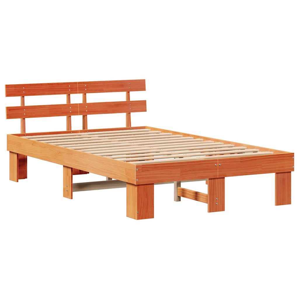 Bed Frame with Headboard Wax Brown 120 x 190 cm Solid Pine Wood