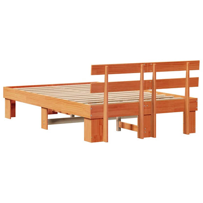 Bed Frame with Headboard Wax Brown 120 x 190 cm Solid Pine Wood