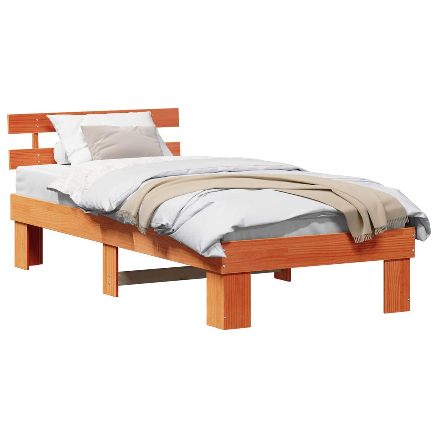 Bed Frame with Headboard Wax Brown 100 x 200 cm Solid Pine Wood
