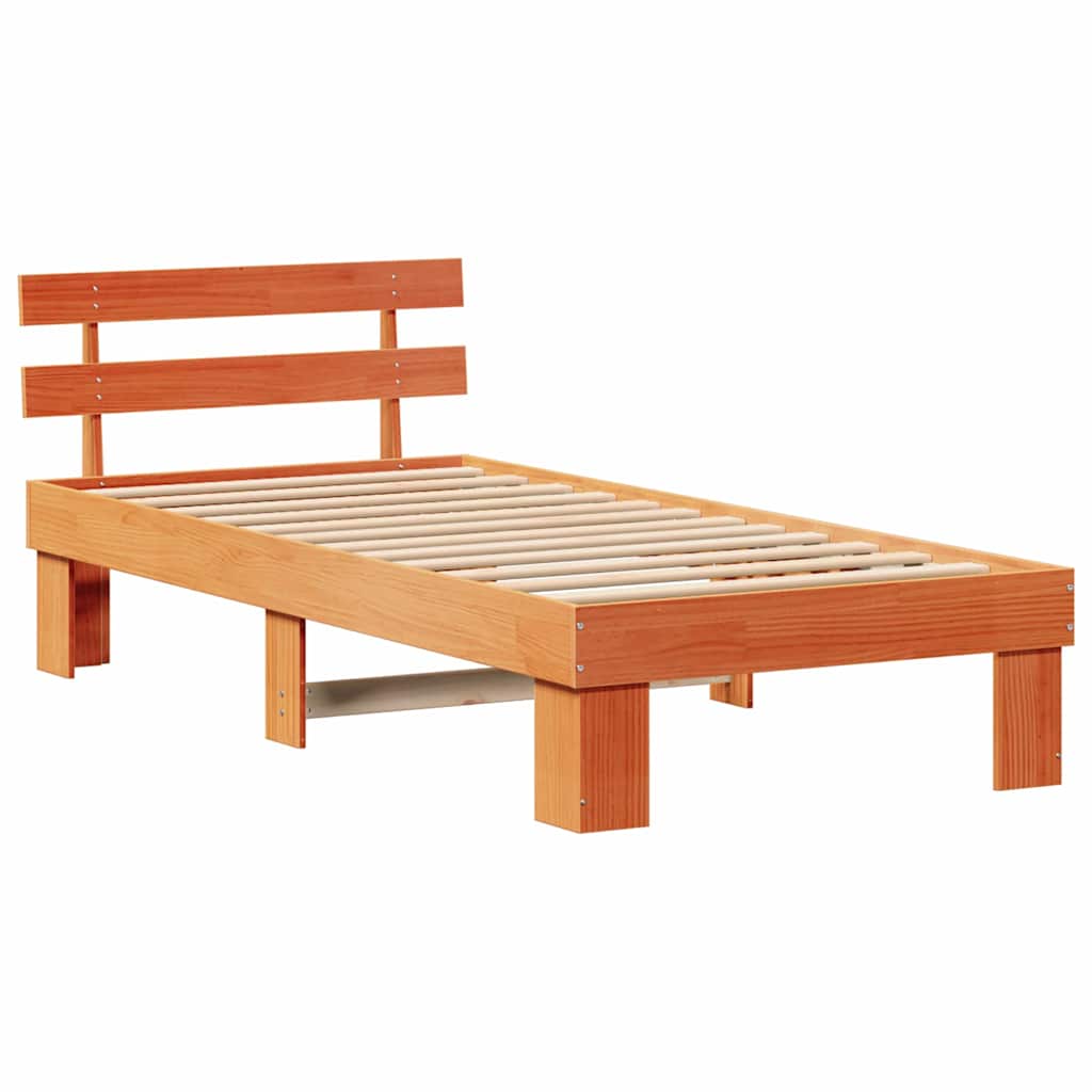 Bed Frame with Headboard Wax Brown 100 x 200 cm Solid Pine Wood