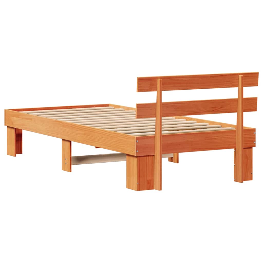 Bed Frame with Headboard Wax Brown 100 x 200 cm Solid Pine Wood