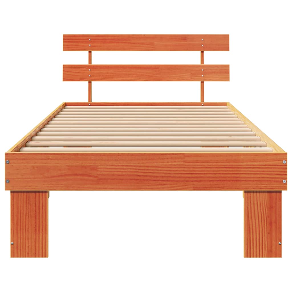Bed Frame with Headboard Wax Brown 100 x 200 cm Solid Pine Wood