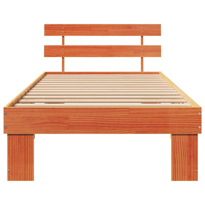 Bed Frame with Headboard Wax Brown 90 x 200 cm Solid Pine Wood