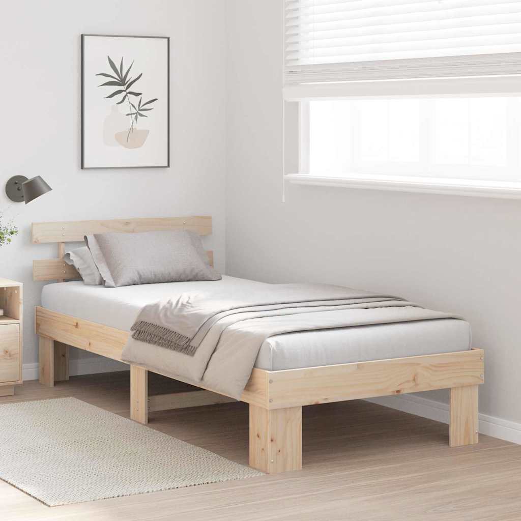 Bed Frame with Headboard Natural 80 x 200 cm Solid Pine Wood