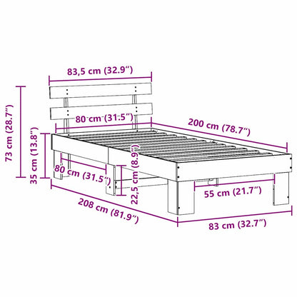 Bed Frame with Headboard Natural 80 x 200 cm Solid Pine Wood