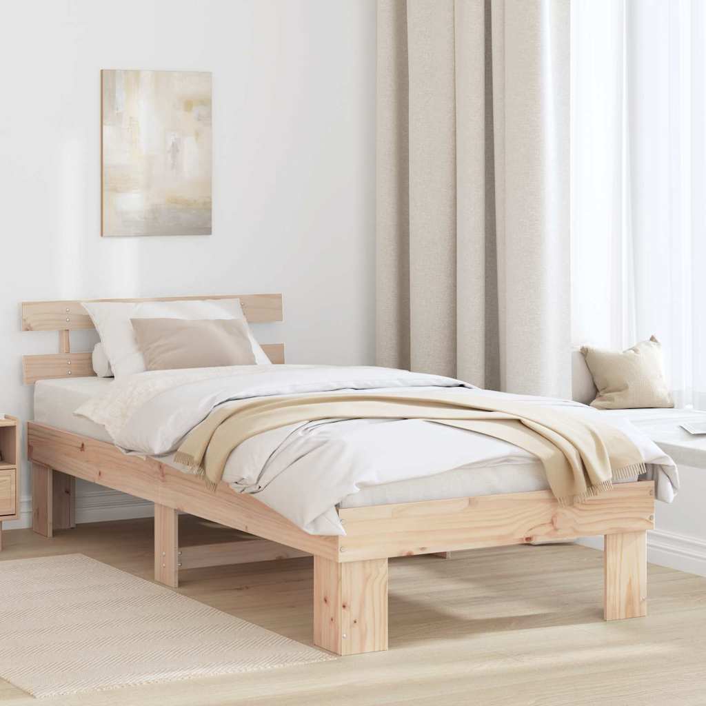 Bed Frame with Headboard Natural 90 x 190 cm Solid Pine Wood