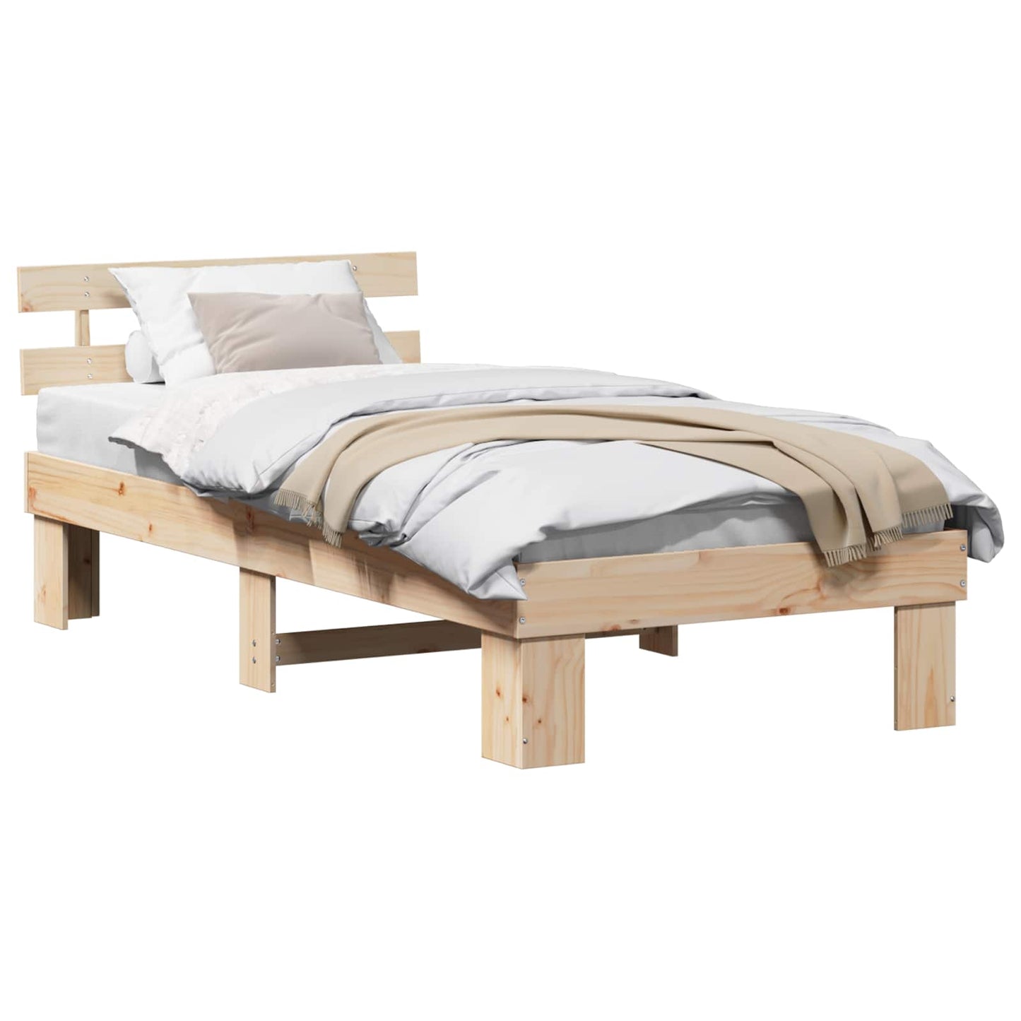 Bed Frame with Headboard Natural 75 x 190 cm Solid Pine Wood