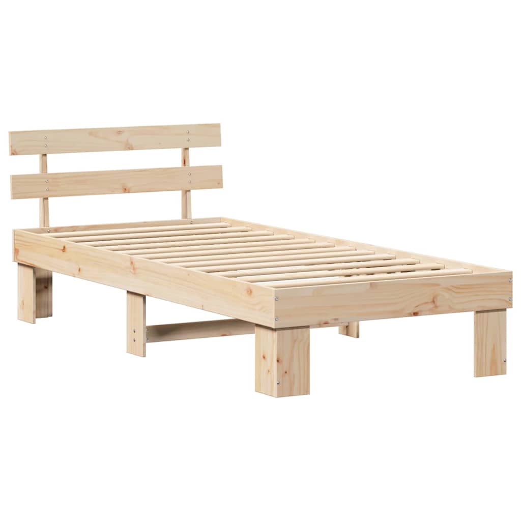 Bed Frame with Headboard Natural 75 x 190 cm Solid Pine Wood