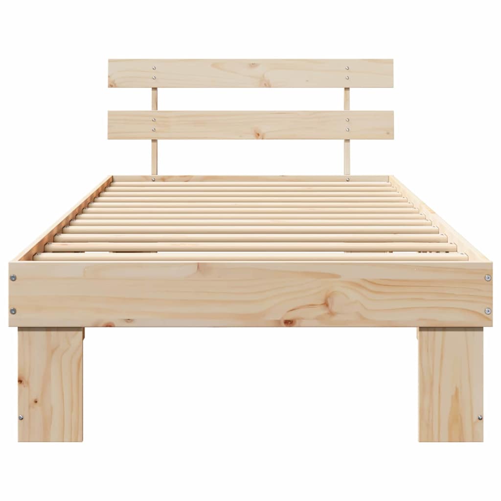 Bed Frame with Headboard Natural 75 x 190 cm Solid Pine Wood