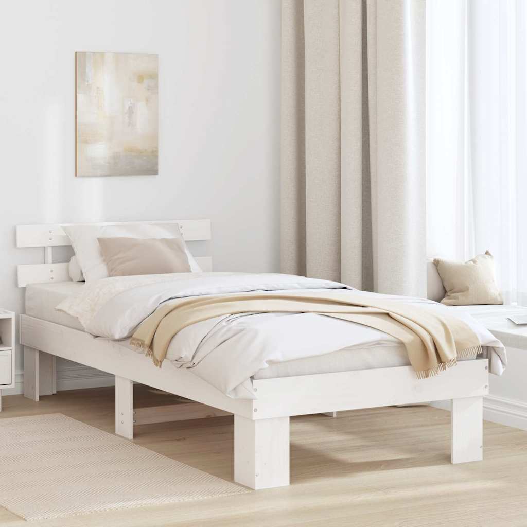 Bed Frame with Headboard White 75 x 190 cm Solid Pine Wood