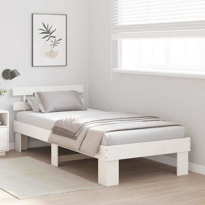 Bed Frame with Headboard White 75 x 190 cm Solid Pine Wood