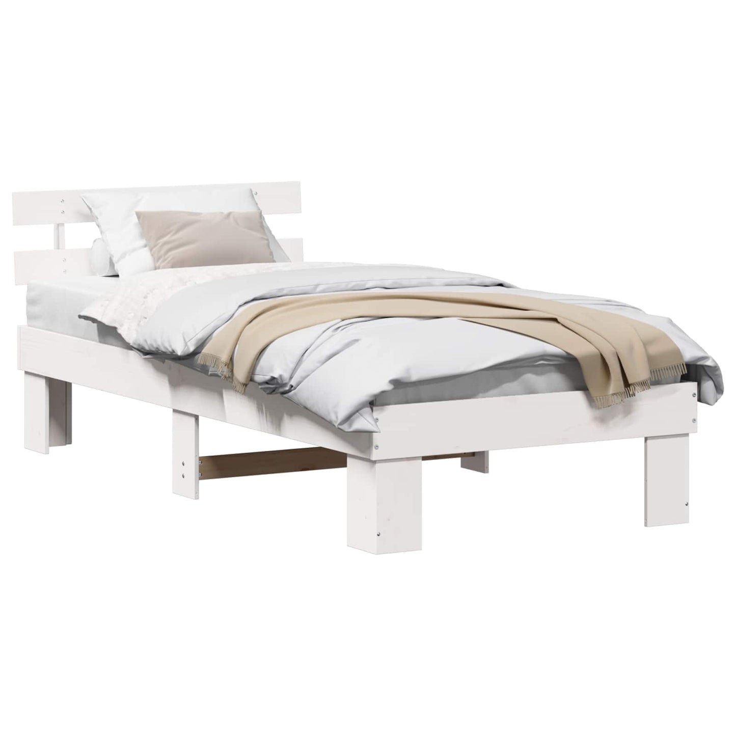 Bed Frame with Headboard White 75 x 190 cm Solid Pine Wood