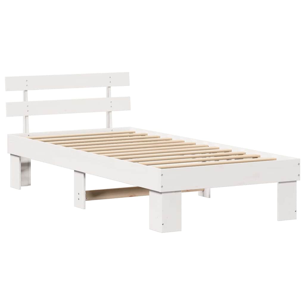 Bed Frame with Headboard White 75 x 190 cm Solid Pine Wood