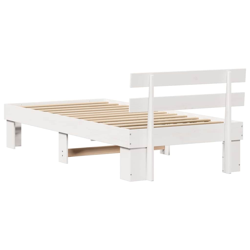 Bed Frame with Headboard White 75 x 190 cm Solid Pine Wood