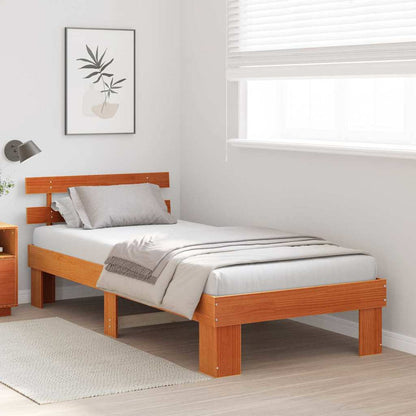 Bed Frame with Headboard Wax Brown 75 x 190 cm Solid Pine Wood