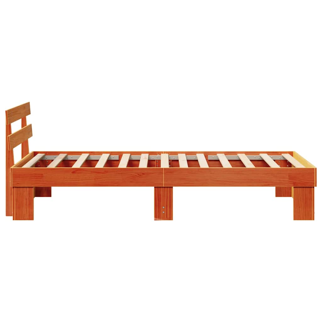 Bed Frame with Headboard Wax Brown 75 x 190 cm Solid Pine Wood