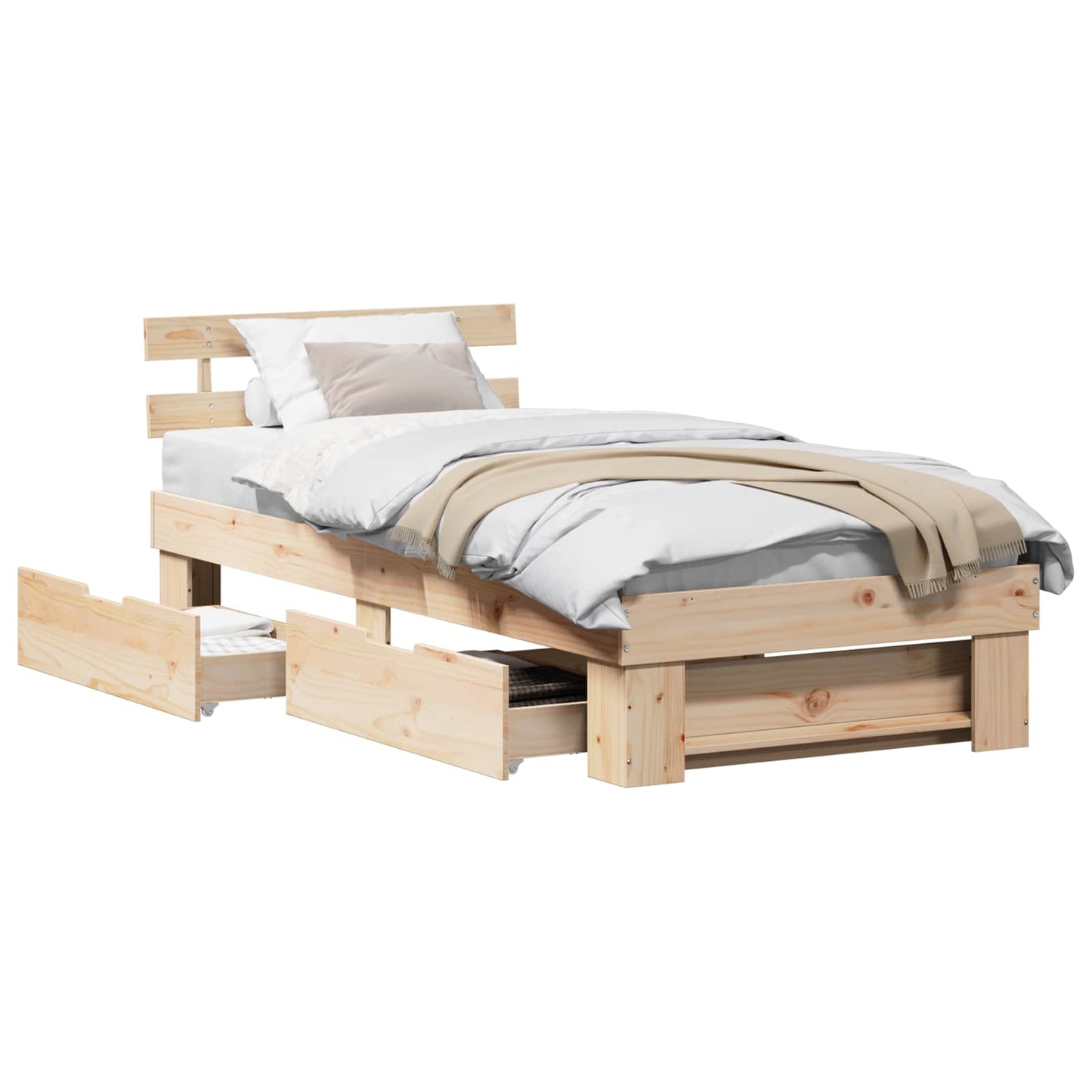 Bed Frame with Headboard Natural 100 x 200 cm Solid Pine Wood