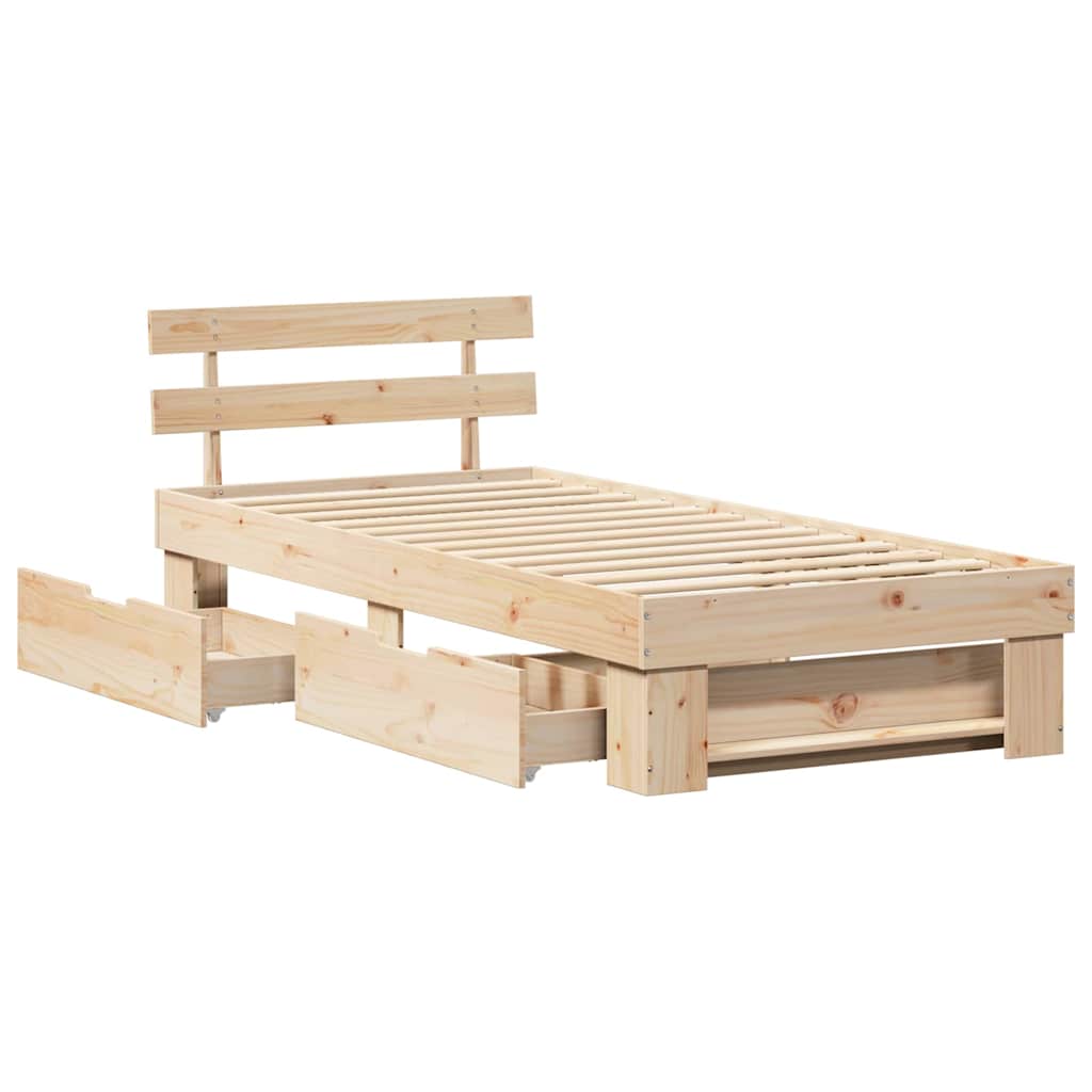 Bed Frame with Headboard Natural 100 x 200 cm Solid Pine Wood