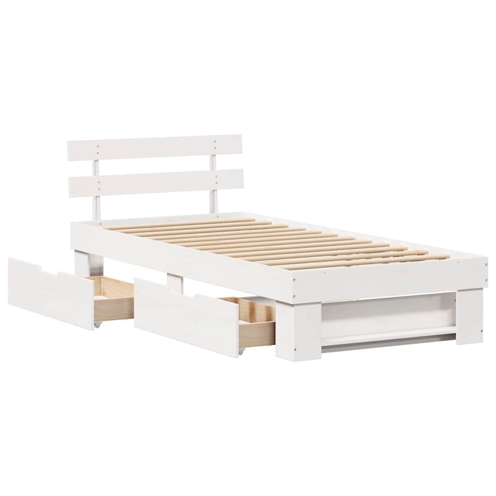 Bed Frame with Headboard White 100 x 200 cm Solid Pine Wood