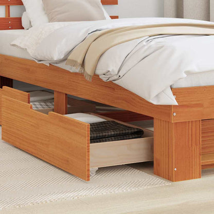 Bed Frame with Headboard Wax Brown 100 x 200 cm Solid Pine Wood