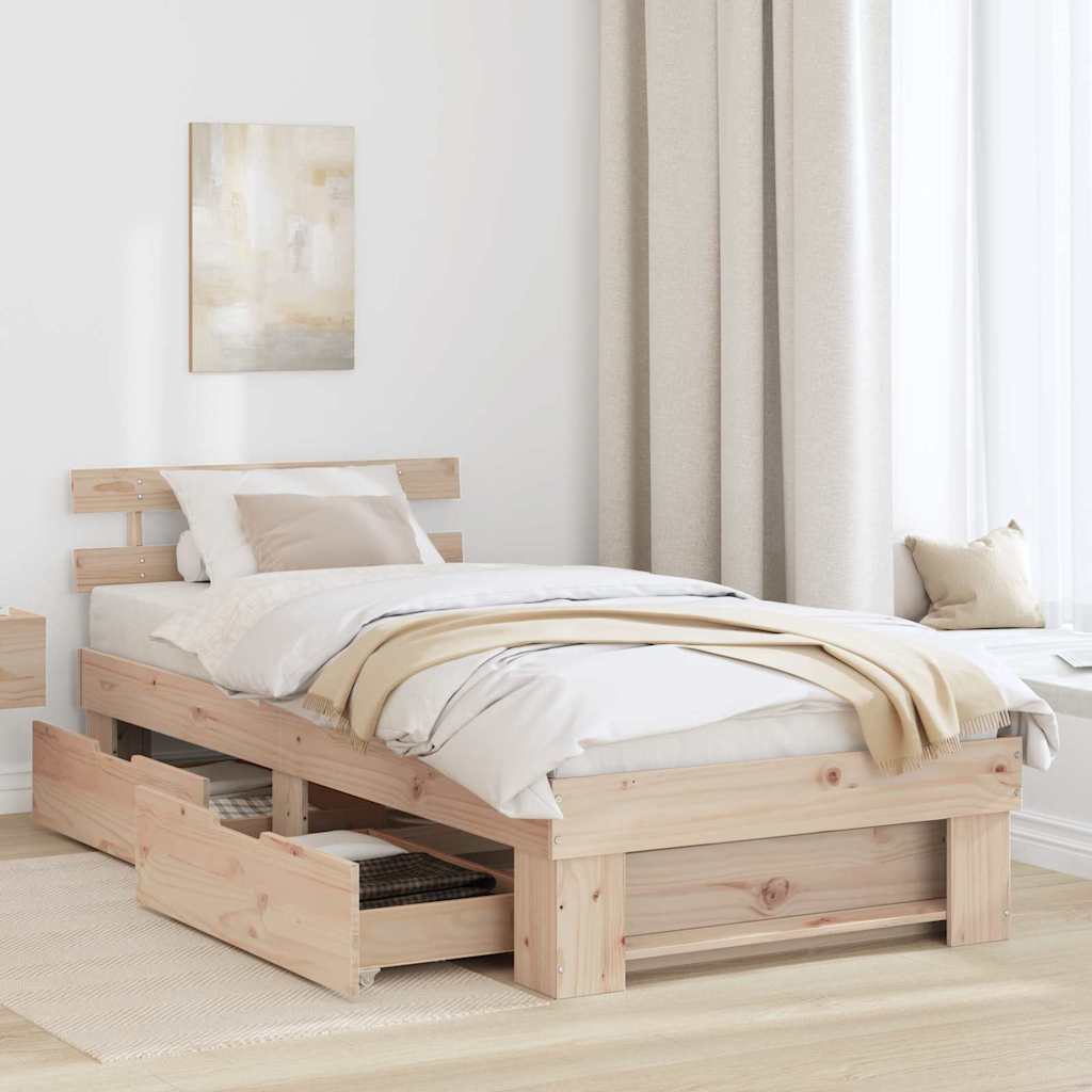 Bed Frame with Headboard Natural 90 x 200 cm Solid Pine Wood