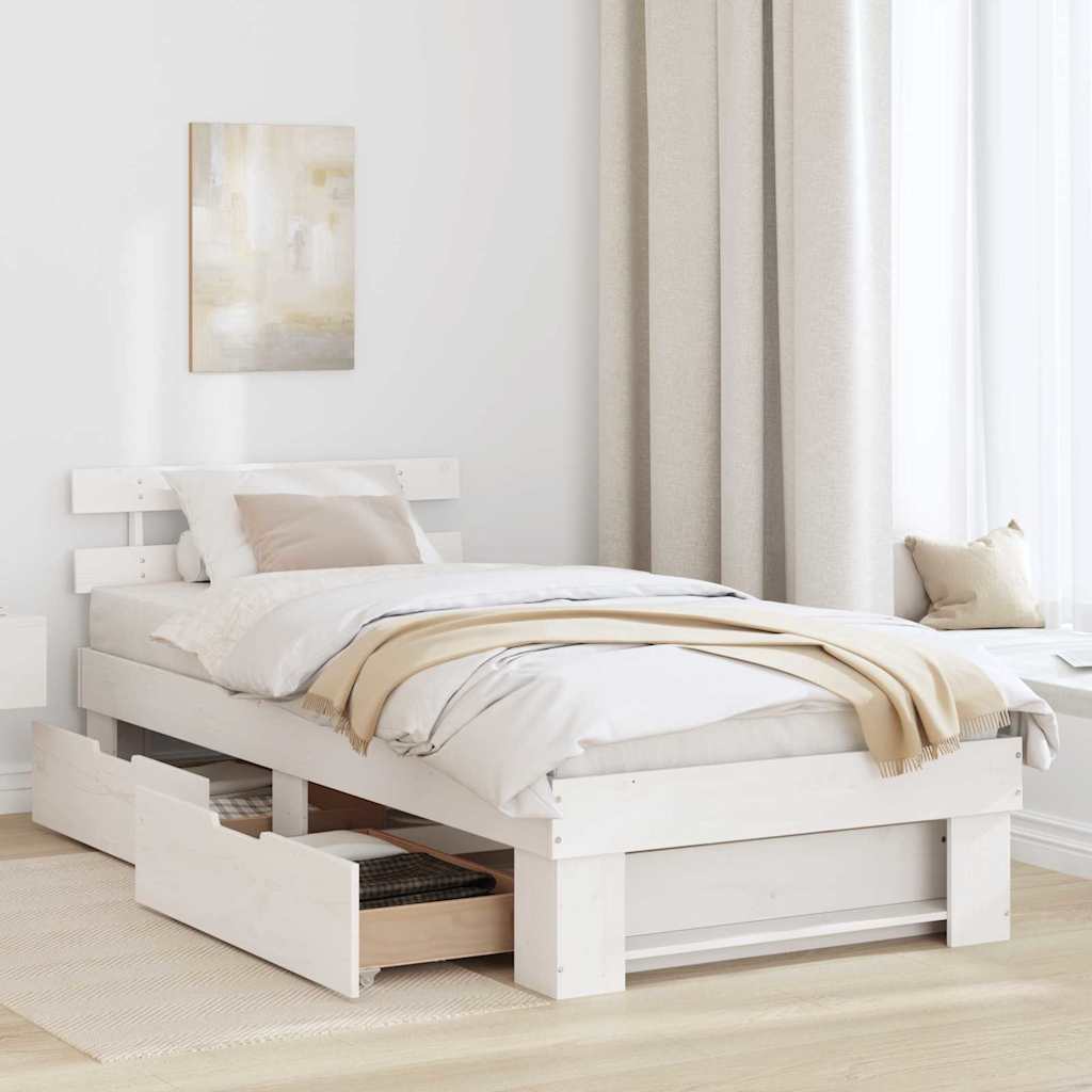 Bed Frame with Headboard White 90 x 200 cm Solid Pine Wood