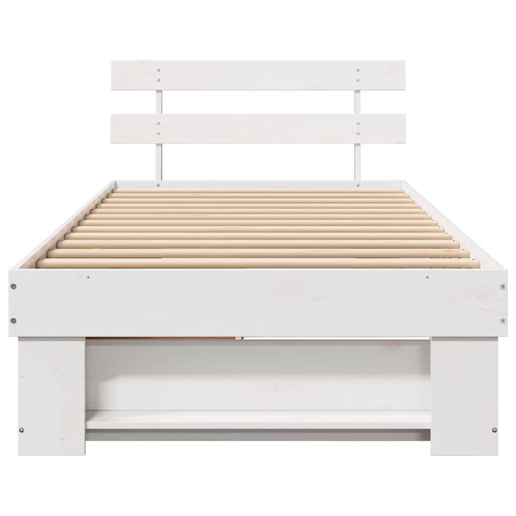 Bed Frame with Headboard White 90 x 200 cm Solid Pine Wood