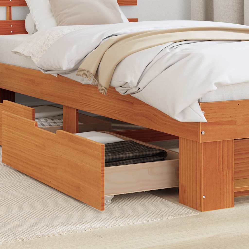 Bed Frame with Headboard Wax Brown 90 x 200 cm Solid Pine Wood
