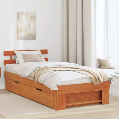 Bed Frame with Headboard Wax Brown 90 x 200 cm Solid Pine Wood