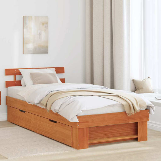 Bed Frame with Headboard Wax Brown 80 x 200 cm Solid Pine Wood