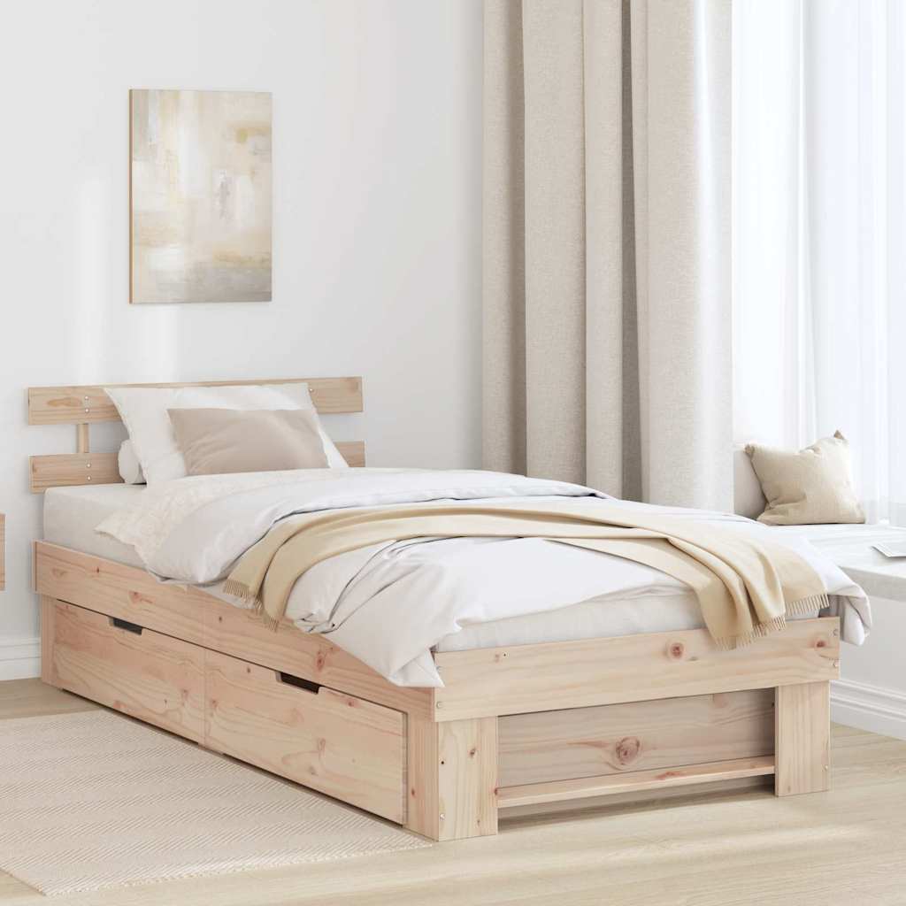 Bed Frame with Headboard Natural 90 x 190 cm Solid Pine Wood