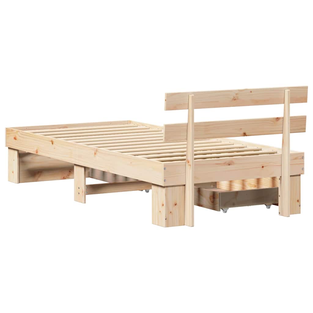 Bed Frame with Headboard Natural 90 x 190 cm Solid Pine Wood