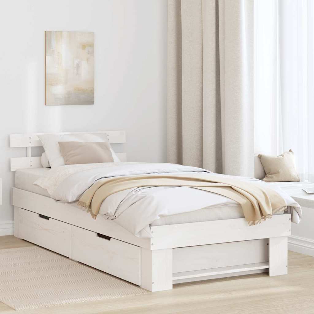 Bed Frame with Headboard White 90 x 190 cm Solid Pine Wood