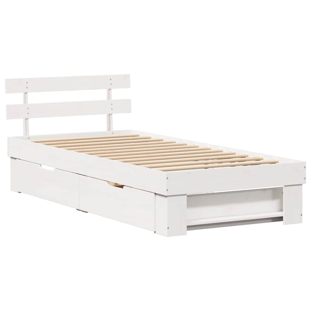 Bed Frame with Headboard White 90 x 190 cm Solid Pine Wood