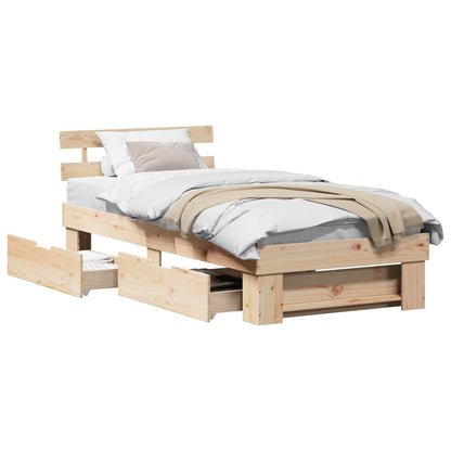 Bed Frame with Headboard Natural 75 x 190 cm Solid Pine Wood
