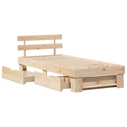 Bed Frame with Headboard Natural 75 x 190 cm Solid Pine Wood