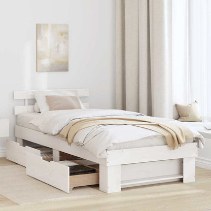 Bed Frame with Headboard White 75 x 190 cm Solid Pine Wood