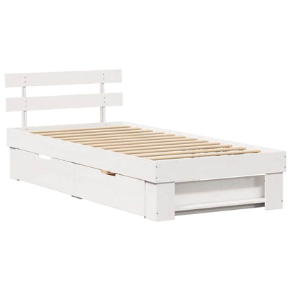 Bed Frame with Headboard White 75 x 190 cm Solid Pine Wood