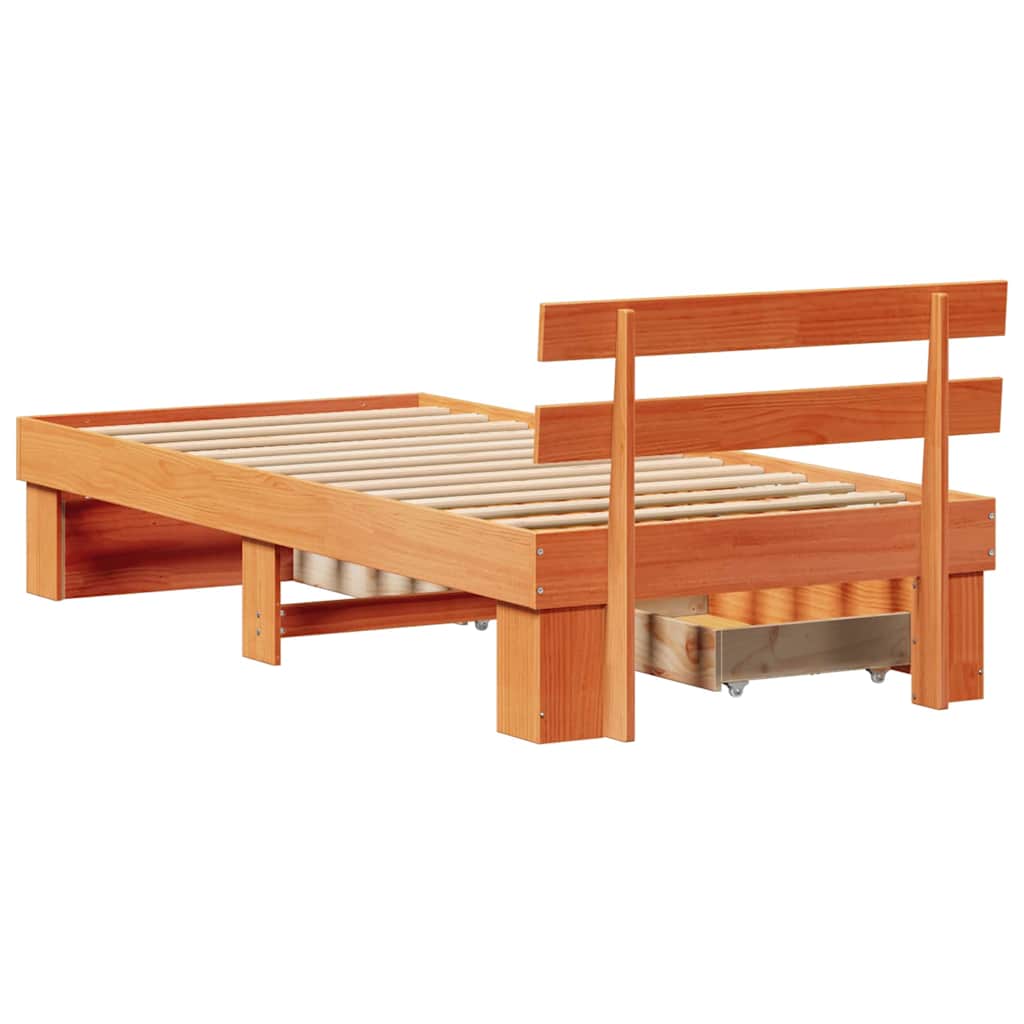 Bed Frame with Headboard Wax Brown 75 x 190 cm Solid Pine Wood