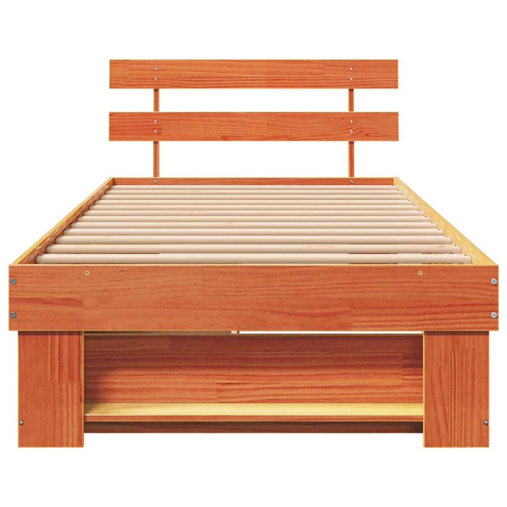 Bed Frame with Headboard Wax Brown 75 x 190 cm Solid Pine Wood