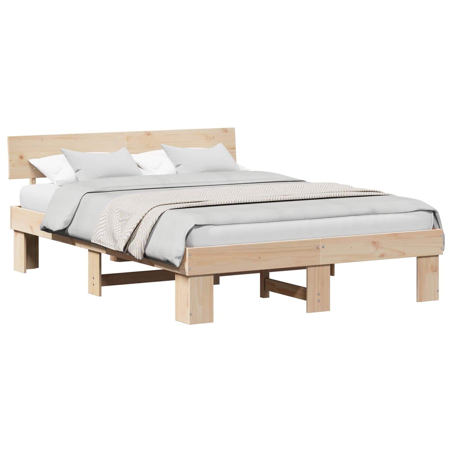 Bed Frame with Headboard Natural 160 x 200 cm Solid Pine Wood