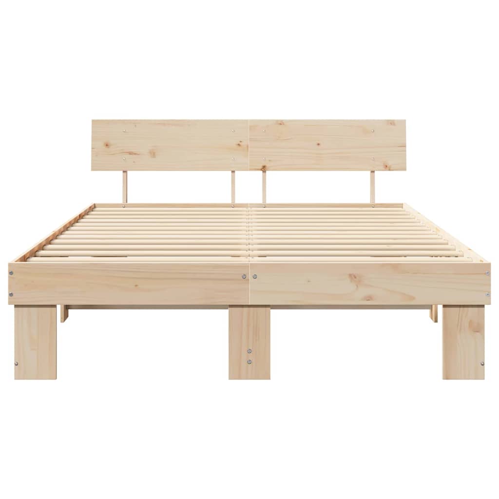 Bed Frame with Headboard Natural 160 x 200 cm Solid Pine Wood